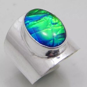 Sterling silver Australian triplet fire opal ring
